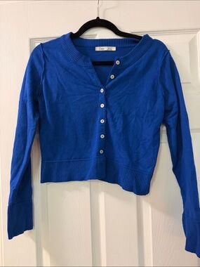 Dex Cobalt Blue Cropped Button-Up Cardigan